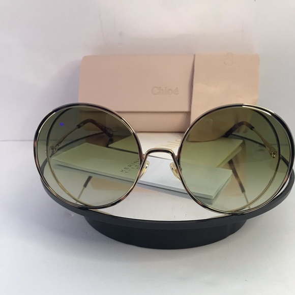 New Authentic Chloe Gold & Green Round Sunglasses HANAH COLLECTION